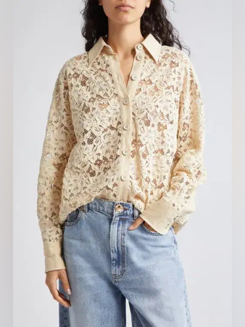Zimmermann Natura Floral Lace Button-Up Shirt | Tea | Size 1 US Size 6
